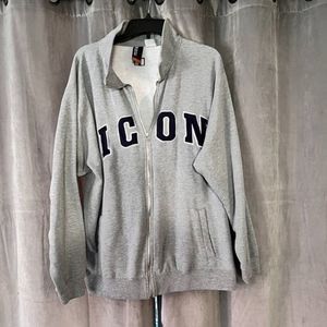 ICON Zip-Up Grey Jacket with Blue ICON- Great Condition!